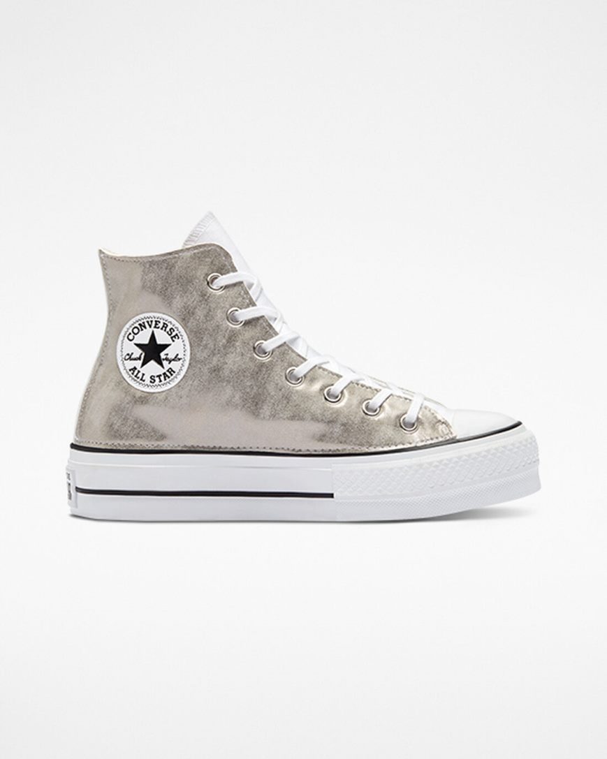 Pantofi Platforma Dama Converse Chuck Taylor All Star Lift Metallic Wave Inalti Albi | RO PNKHX296